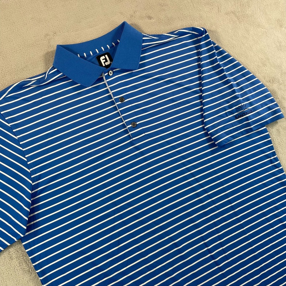 FootJoy x‎ Santaluz Golf Club Polo Shirt Men XL Blue Striped Performance SS NWOT